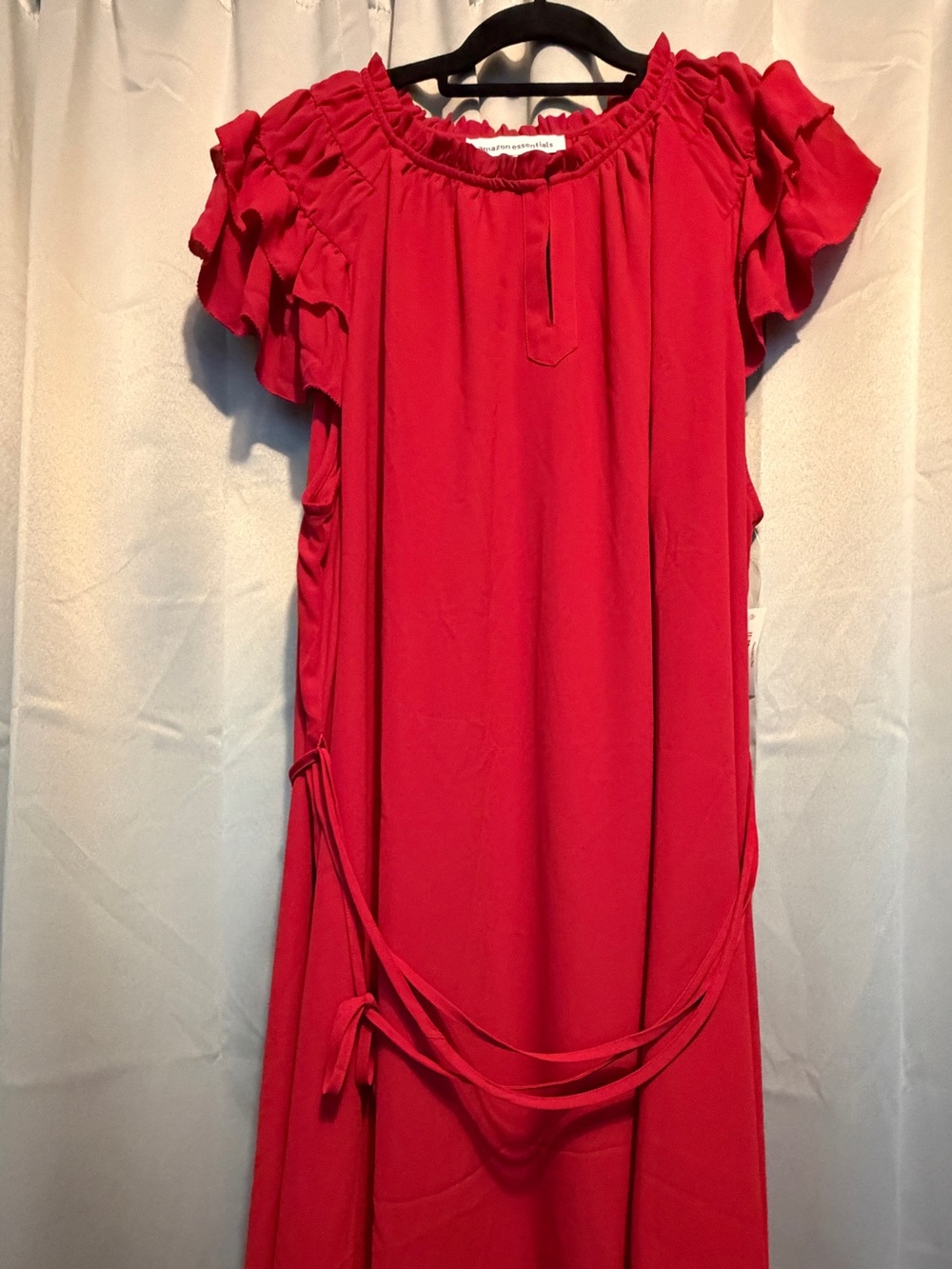 Red Ruffle Sleeve Midi Dress